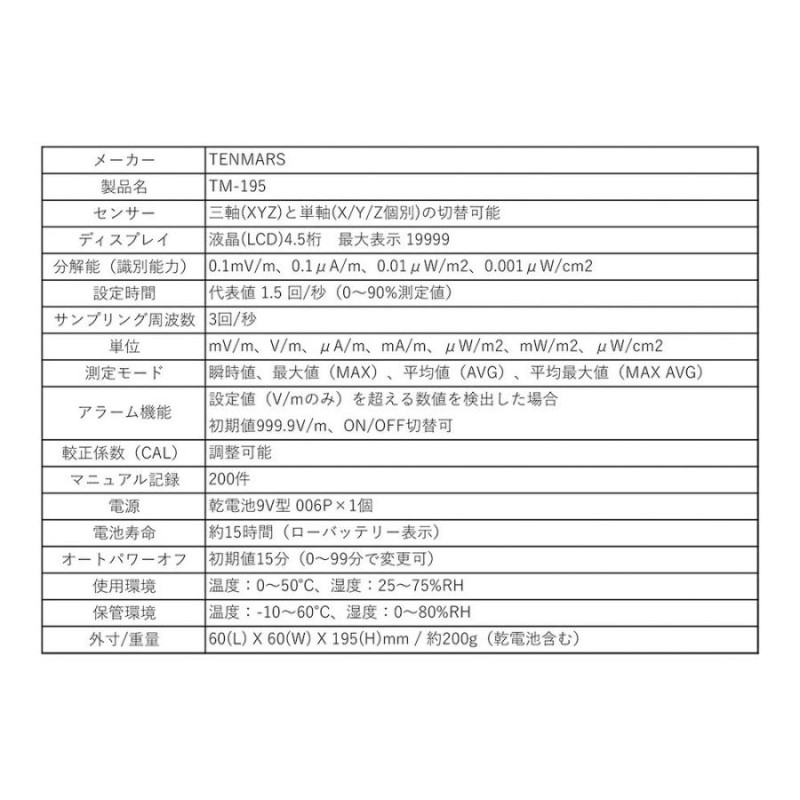 電磁波測定器 TM-195 高周波 マイクロ波 アラーム メモリ機能付 電界
