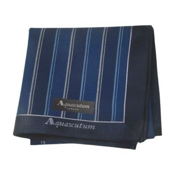 Aquascutum 經典品牌字母LOGO深藍豎紋棉100%帕領巾(50CM)