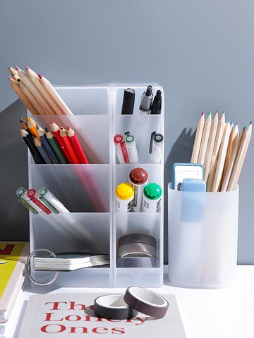 筆筒斜插式桌面透明磨砂筆桶辦公室收納盒首飾盒發夾發箍耳環整理