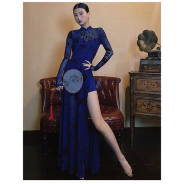 WYZ蓋蓋街舞舞蹈裙 爵士復古植絨開叉圍裙氣質舞蹈服舞臺表演服