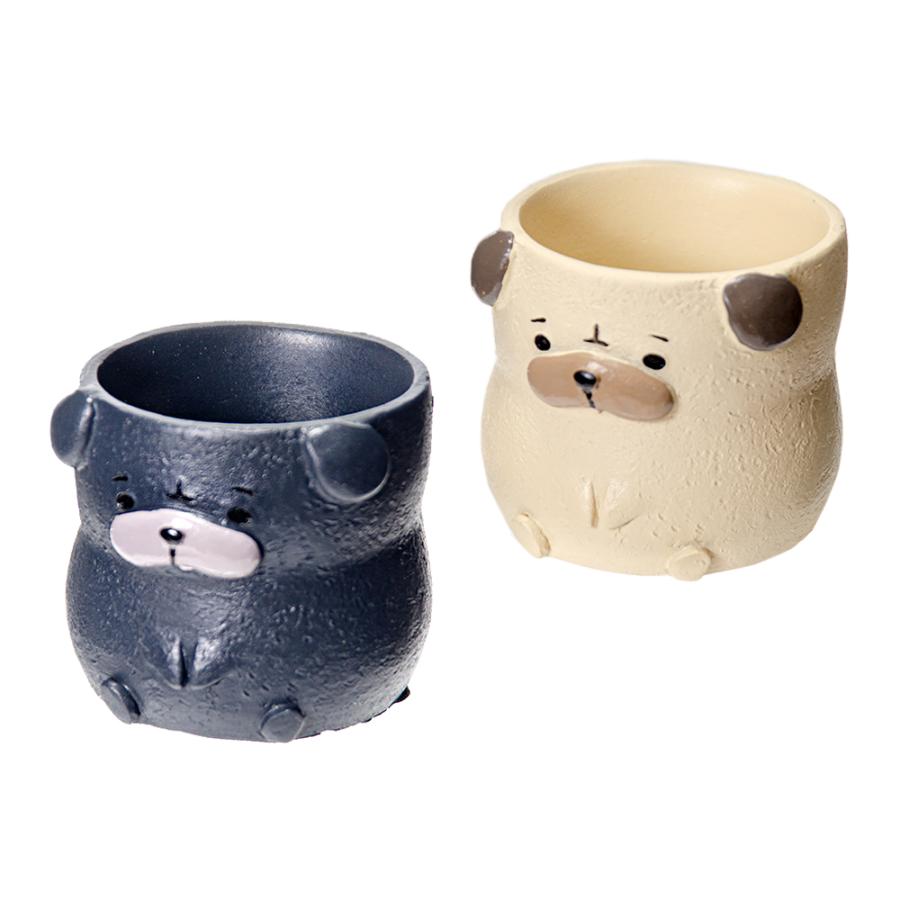 植木鉢 ミニ リトルレジンポット ドッグシリーズ パグ 2色セット 通販 LINEポイント最大GET LINEショッピング