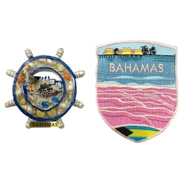 A-ONE 匯旺 巴哈馬海邊冰箱磁鐵 + 粉紅海灘布章 2件組  多色  2.52 x 2.60吋 + 2.5 x 3.1吋