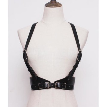 歐美顯瘦背帶式超寬腰帶女士PU皮質吊帶休閑百搭時尚肩帶黑色腰封