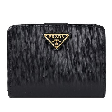 PRADA 1ML018 三角LOGO水波紋扣式短夾.黑