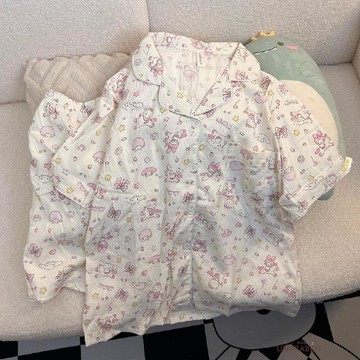 雲朵棉紗感夏季睡衣女短袖短褲薄款套裝ins甜美少女家居服可外穿韓國居家服睡衣套裝女生睡衣居家睡衣睡衣女