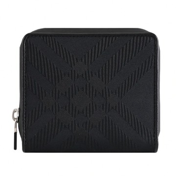 BURBERRY 8083404 經典格紋緹花拉鍊零錢短夾.黑