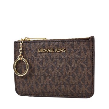 MICHAEL KORS 緹花LOGO防刮皮革證件/鑰匙零錢包-咖啡色
