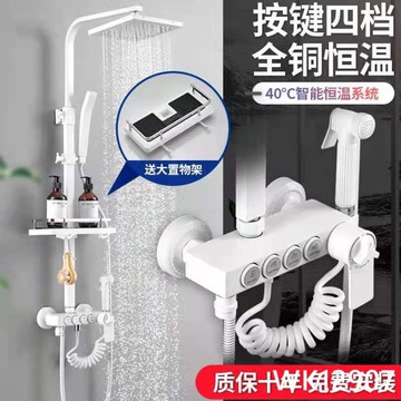 德國Tayler白色恒溫淋浴花灑套裝浴室全銅智能數顯家用增壓大噴頭 免運開發票