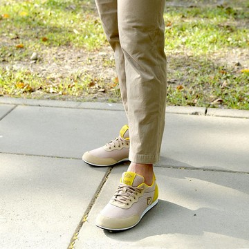 MIT【麂皮網布健走鞋-男款米黃】運動鞋 健走鞋 透氣 不脫膠