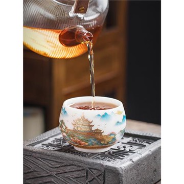 蕭家德化白瓷素燒冰種玉瓷茶杯羊脂玉中國風主人杯陶瓷堆金品茗杯