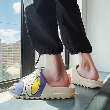 夏季椰子拖鞋男網紅外穿潮面包一字拖厚底芝麻街聯名款監獄沙灘鞋