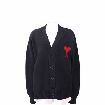 AMI PARIS Red Ami De Coeur 男女共穿 愛心A黑色美麗諾羊毛開襟外套 針織衫