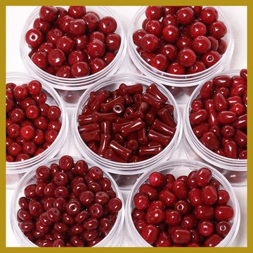 （20顆/包）紅色係中式散珠 古風竹節珠圓珠隔珠 diy材料配飾 串珠 串珠材料 串珠材料包 珠珠材料 手串材料