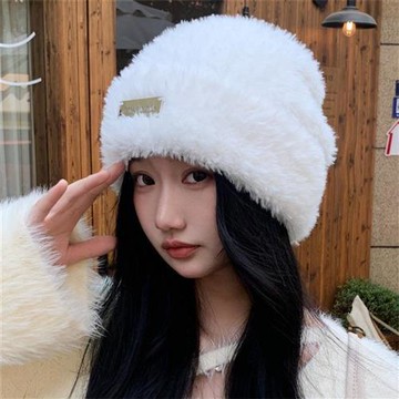 【巴黎精品】針織帽毛帽-百搭純色包頭毛絨絨女帽子2色a1dk29