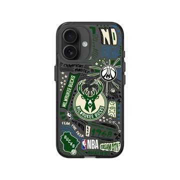 iPhone 16 Clear (相機按鈕) 酷墨灰 - NBA - 塗鴉系列-密爾瓦基公鹿 Milwaukee Bucks - Graffiti