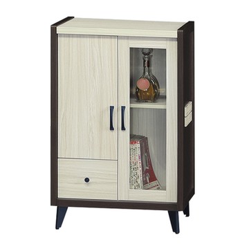 文創集 塞加 雙色2.2尺二門單抽低展示櫃-66x39.5x104cm免組