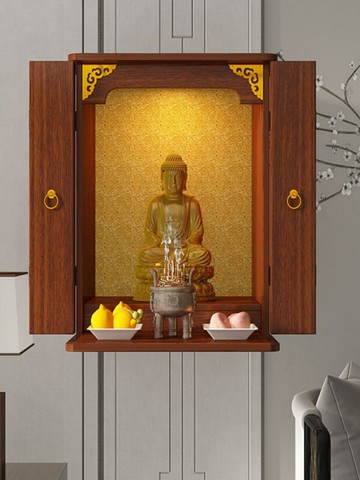 壁掛式家用佛龕帶門觀音供臺簡約現代財神柜吊柜新中式神位貢奉桌