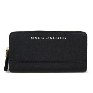 MARC JACOBS 品牌LOGO十字紋防刮皮革ㄇ型拉鍊長夾(黑色)