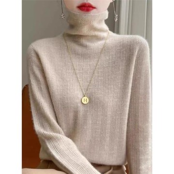 秋季一線成衣高領毛衣女寬松慵懶針織衫長袖內搭顯瘦堆堆領打底衫