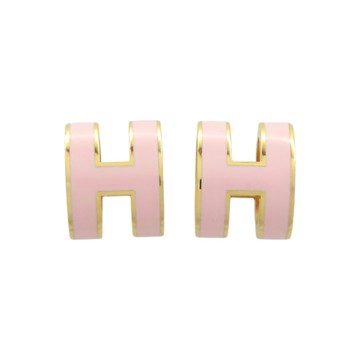 HERMES 愛馬仕 粉色琺瑯 金色鍍金 POP H 耳環 【二手名牌BRAND OFF】