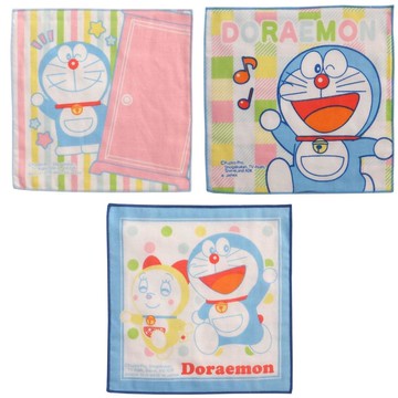 asdfkitty*日本製 哆啦A夢純棉小方巾3入-18*18公分-小毛巾/手帕/口水巾-正版商品