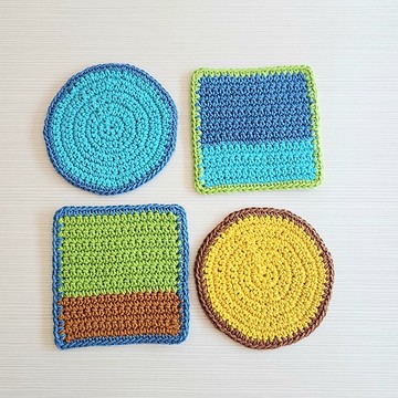 編織杯墊 幾何色塊 四入一組