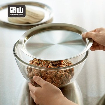 日本霜山 耐熱玻璃調理碗(附不鏽鋼蓋)-2.7L