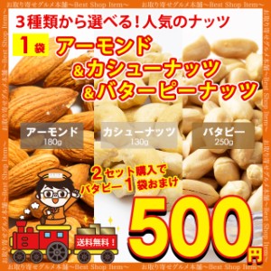 500円 送料無料 3種から 選べる ナッツ アーモンド 100g カシューナッツ 100g バターピーナッツ 220g おまけつき 送料無 無塩 無添加 食