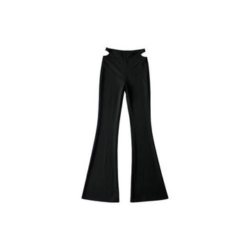 棉洋小眾黑色高腰修身復古喇叭褲女美式性感鏤空露腰辣妹休閑長褲