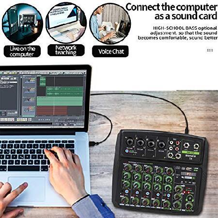 6-CHANNEL DJ Sound Controller Interface Mixer with USB for PC Recording, USB Audio Interface Audio Mixer, 2-Band EQ, for Live Streaming Bomaite C6