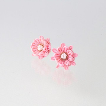 勳章菊造型耳環・夾式耳環（粉色）/ 和服升級再造飾品