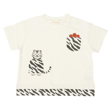 akachan honpo - 短袖T恤-動物 拼接-米白色