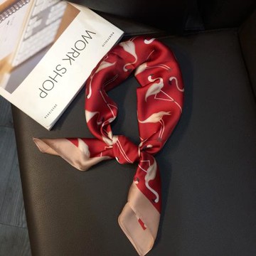 春秋火烈鳥黑紅小絲巾女韓版方巾發帶百搭職業工作服圍巾韓國領巾