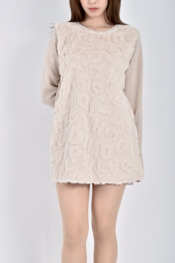 (L) courant質感長袖毛毛杏色洋裝