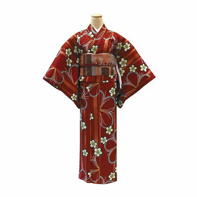 着物 小紋 赤系 （お仕立付き・袷】正絹 京友禅小紋（赤茶系