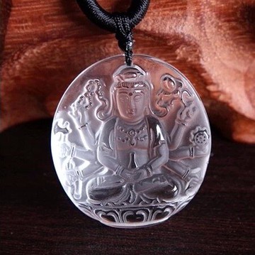 天然白水晶 千手觀音吊墜 男女款掛飾