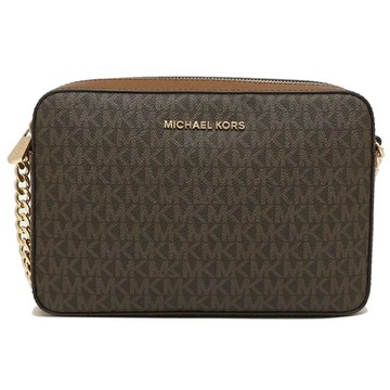 【Michael Kors】經典滿版LOGO PVC斜背包-咖啡色