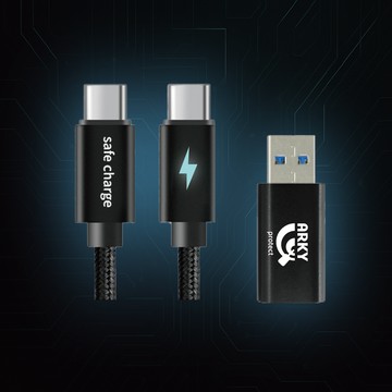 ARKY SafeCharge 防駭雙寶 USB-C to A 防駭轉接頭 + Type-C 防駭充電線 (60W快充)