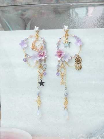 ZODIAC: 山羊 ✕ 百合 / 窗邊百合小花圈圈925純銀鍍14K金耳環