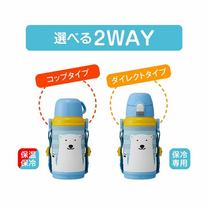 ドウシシャ 水筒 600ml 2WAY 3D こども DBKS6003 ピンク 青 黄色