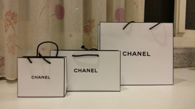 CHANEL 香奈兒新款黑邊白色LOGO紙袋大/中/小提袋禮品包裝袋香水袋專櫃