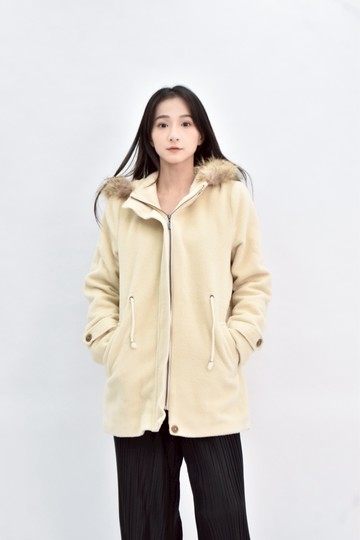 (M) meojjida 連帽絨毛杏色外套