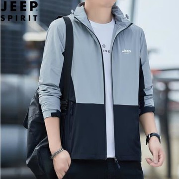 吉普（JEEP）夾克男士春秋沖鋒衣外套情侶戶外運動休閑棒球防風衣