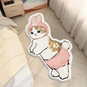 地墊卡通可愛貓咪腳墊 仿羊絨少女地毯客廳臥室床邊毯兒童地墊