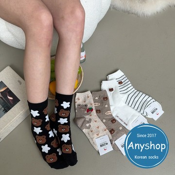 Anyshop韓國襪 動物襪 中筒襪 熊熊襪  熊熊 韓襪 韓國襪 韓國襪子 女襪 女孩襪子 長襪 15602