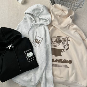 【MasCool】POLAROIO照相機帽T 口袋帽踢 絨毛內裡 男女同款 連帽衛衣 帽Tee 寬鬆 長袖上衣