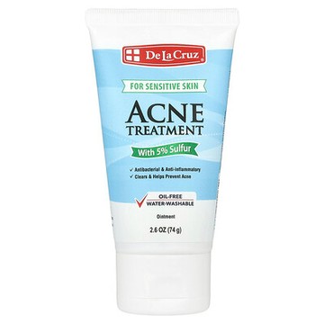 De La Cruz, 軟膏，痤瘡護理含 5% 硫，常規強度，2.6 盎司（74 克）