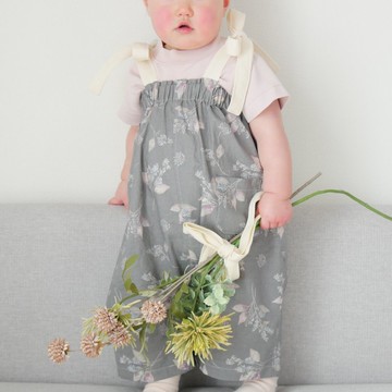 嬰兒服裝，兒童服裝，肩帶花卉印花工作服