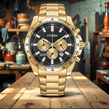 CITIZEN 星辰 Chronograph 紳男三眼計時手錶-玫瑰金/44mm AN8233-51E