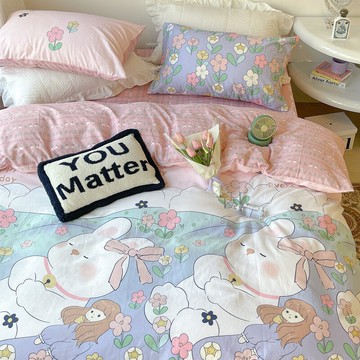 女兒房小清新ins四件套純棉100全棉被套三件套床上床單宿舍被罩4